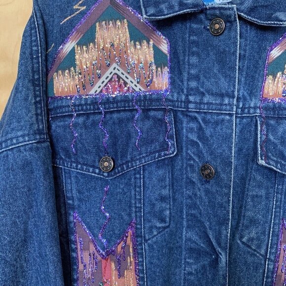 Vintage 80s Medium Acid Wash Denim Belma Button Trench Coat Jean Jacket‎ Duster - Picture 4 of 9